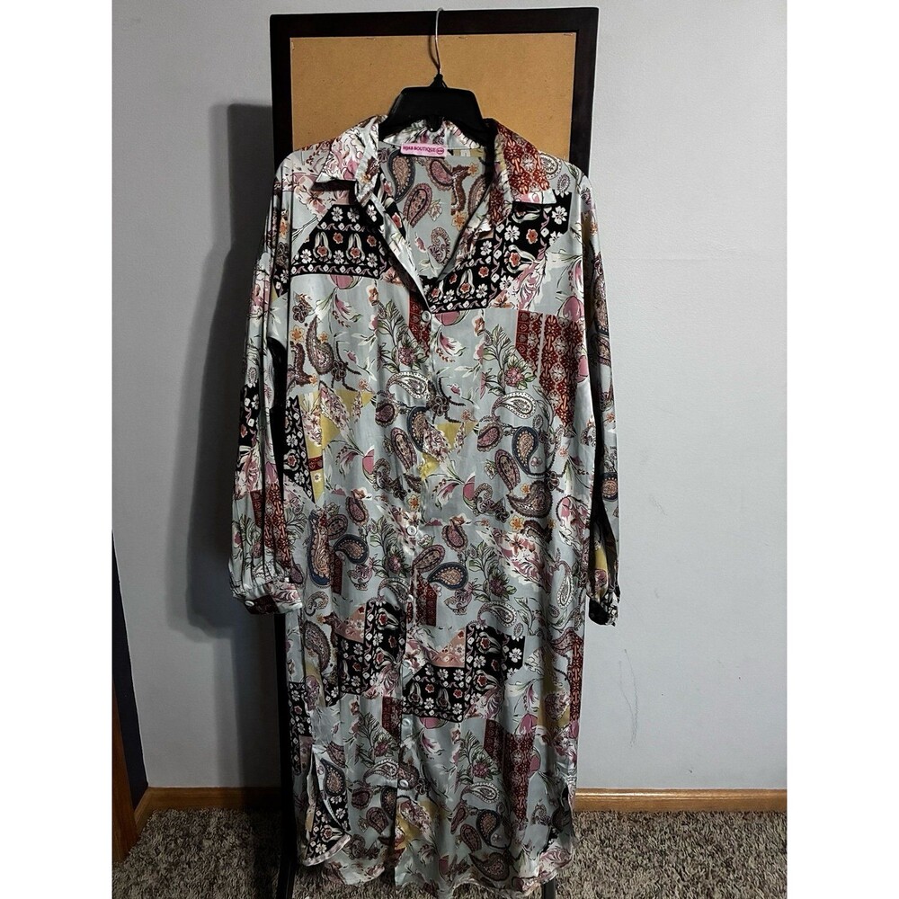 Loose floral dress long sleeves satin